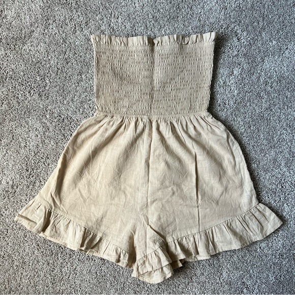 Beige Strapless Linen Romper - Picture 1 of 5